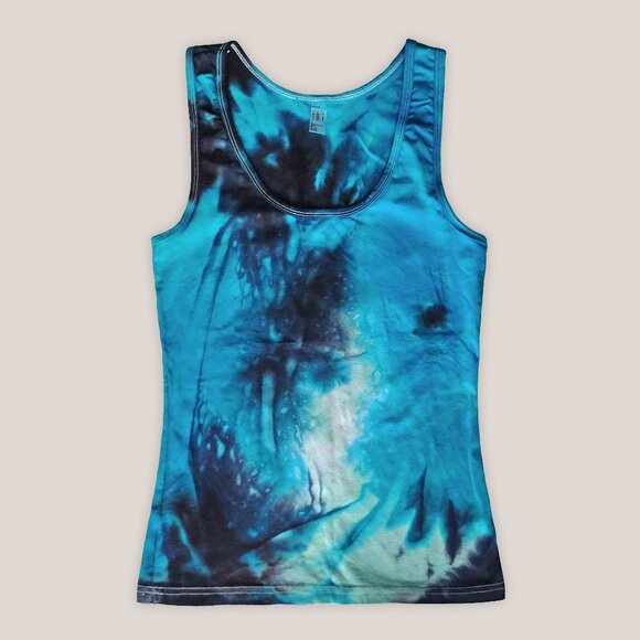 NWT Baja Blue & Black Tie Dye Cotton Tank Top Yoga Shirt Hand Dyed - Picture 1 of 3